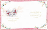 Bears With Poinsettia Lovely Wife With 3D Flowers And Organza Bow Boxed Christmas Card