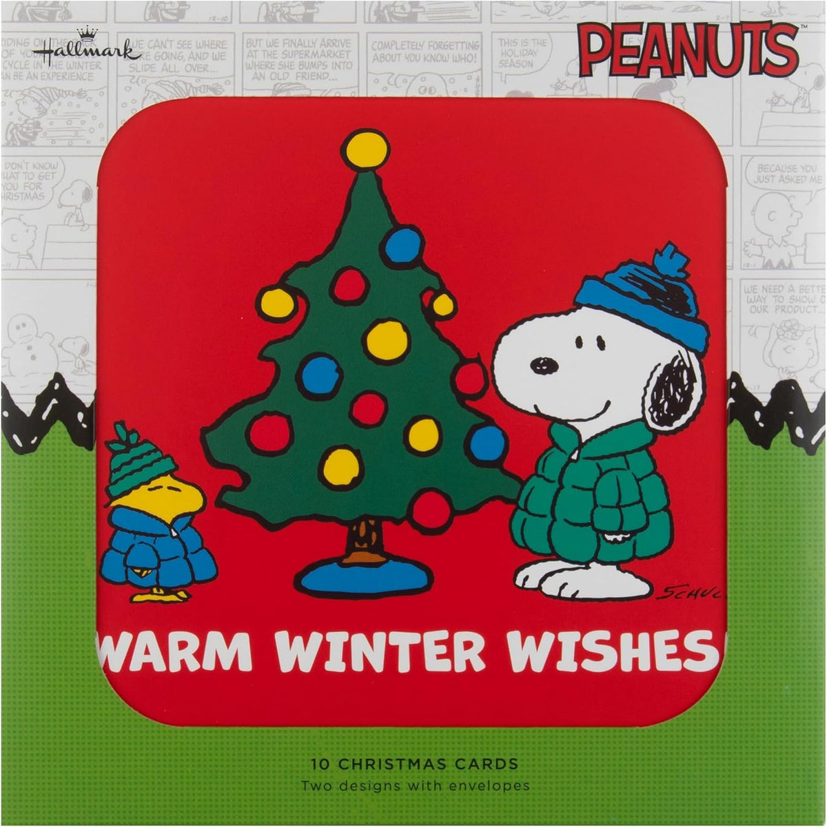 PEANUTS SNOOPY Pack of 10 in 2 Cute Designs Christmas Cards