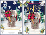 Bear Holding Poinsettia Bouquet Mum 3D Christmas Keepsake Card
