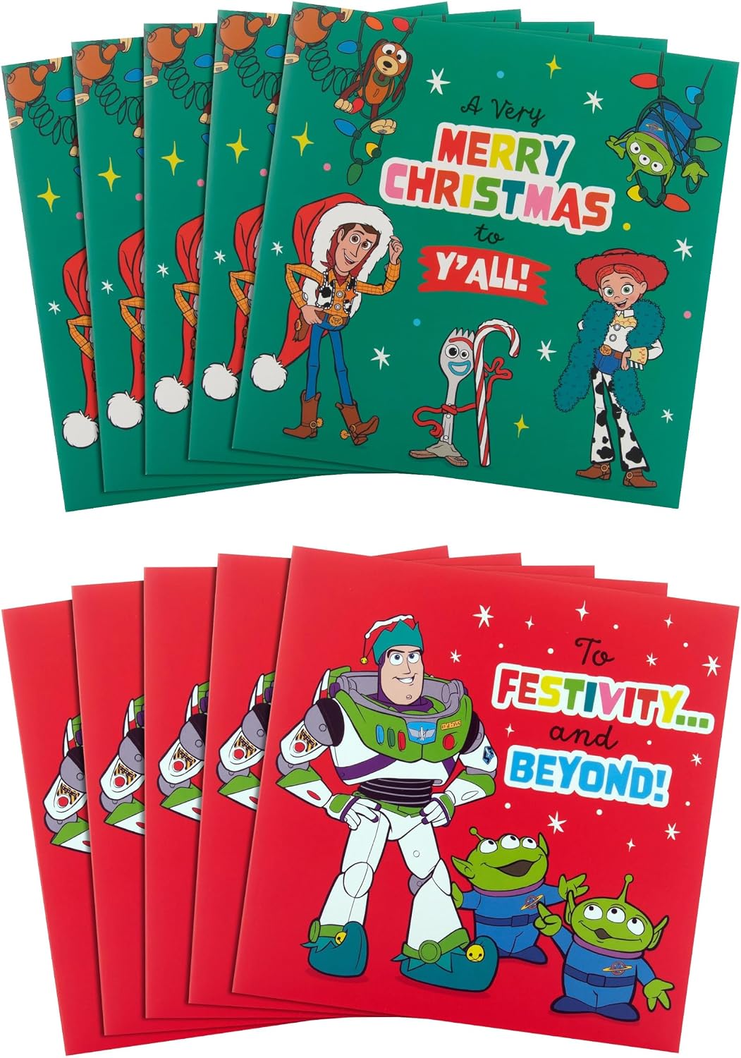 Disney Toy Story Pack of 10 in 2 Fun Designs Christmas Cards