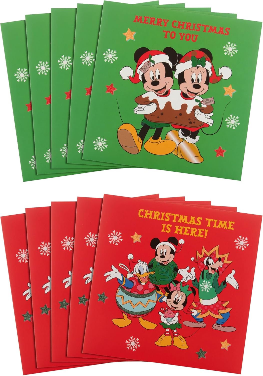 Disney Character Pack of 10 in 2 Fun Designs Christmas Cards