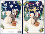 Bear Building A Snowman Wonderful Daughter 3D Christmas Keepsake Card