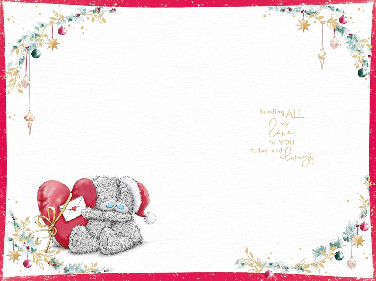 Bear Holding Up Big Red Heart Beautiful Wife Christmas Card