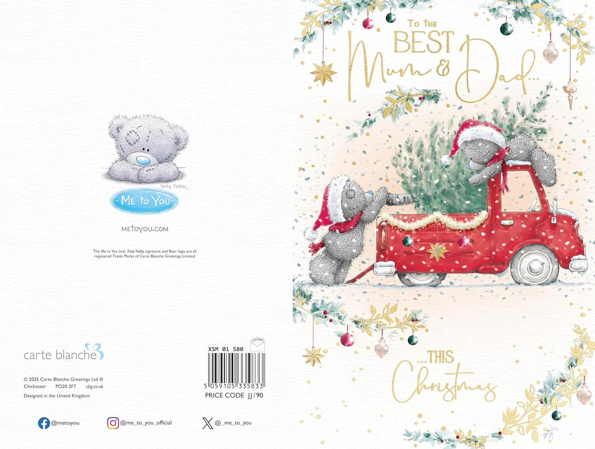 Bear Loading a Tree Onto A Truck Best Mum And Dad Christmas Card