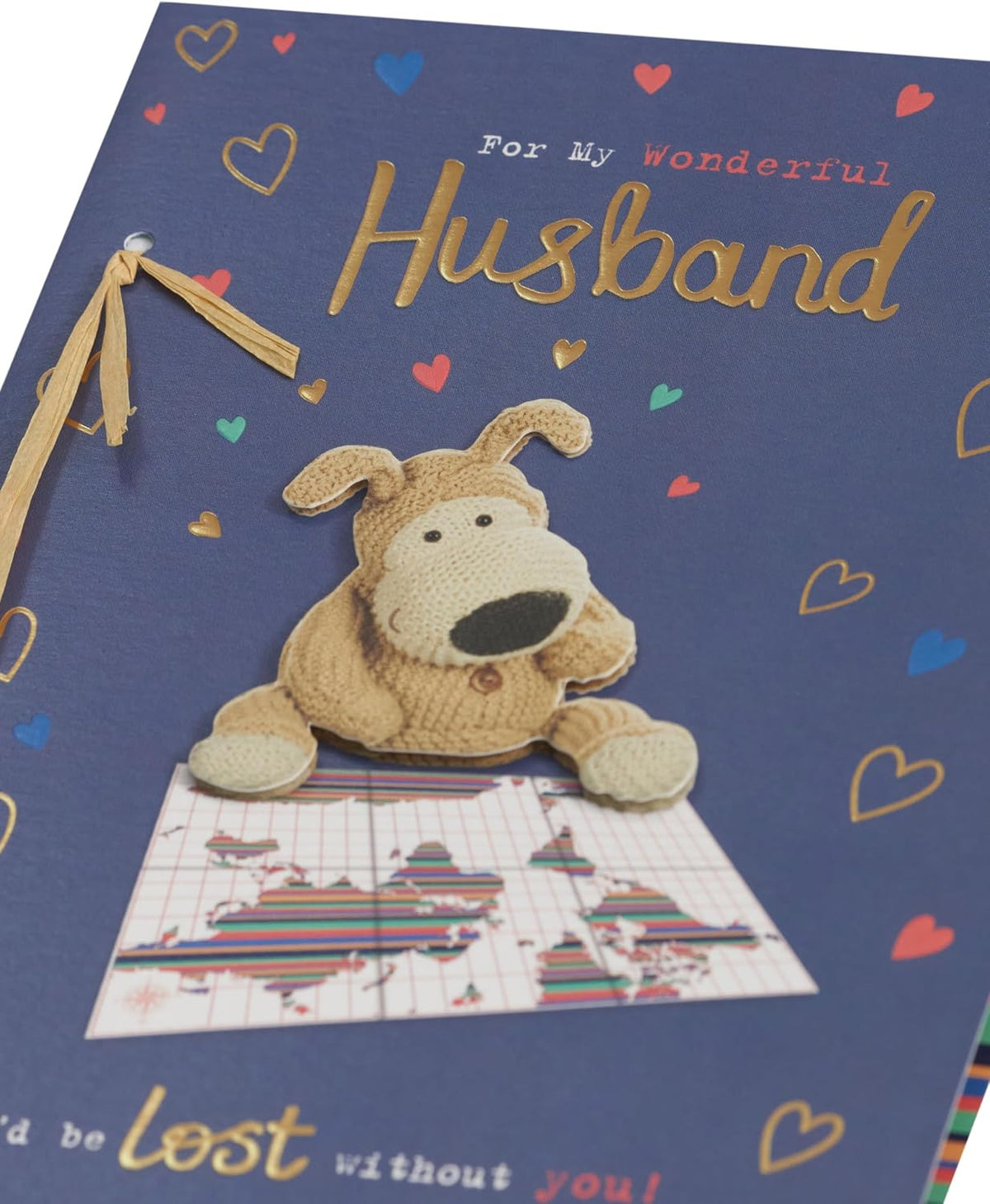 Boofle with World Map Husband Birthday Card