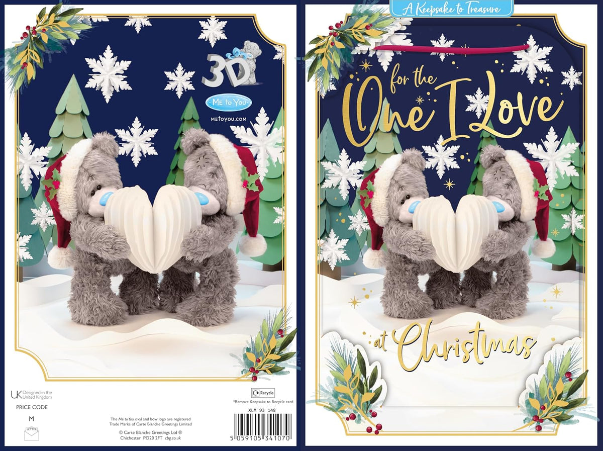 Bears Holding A Paper Heart To The One I Love 3D Christmas Keepsake Card