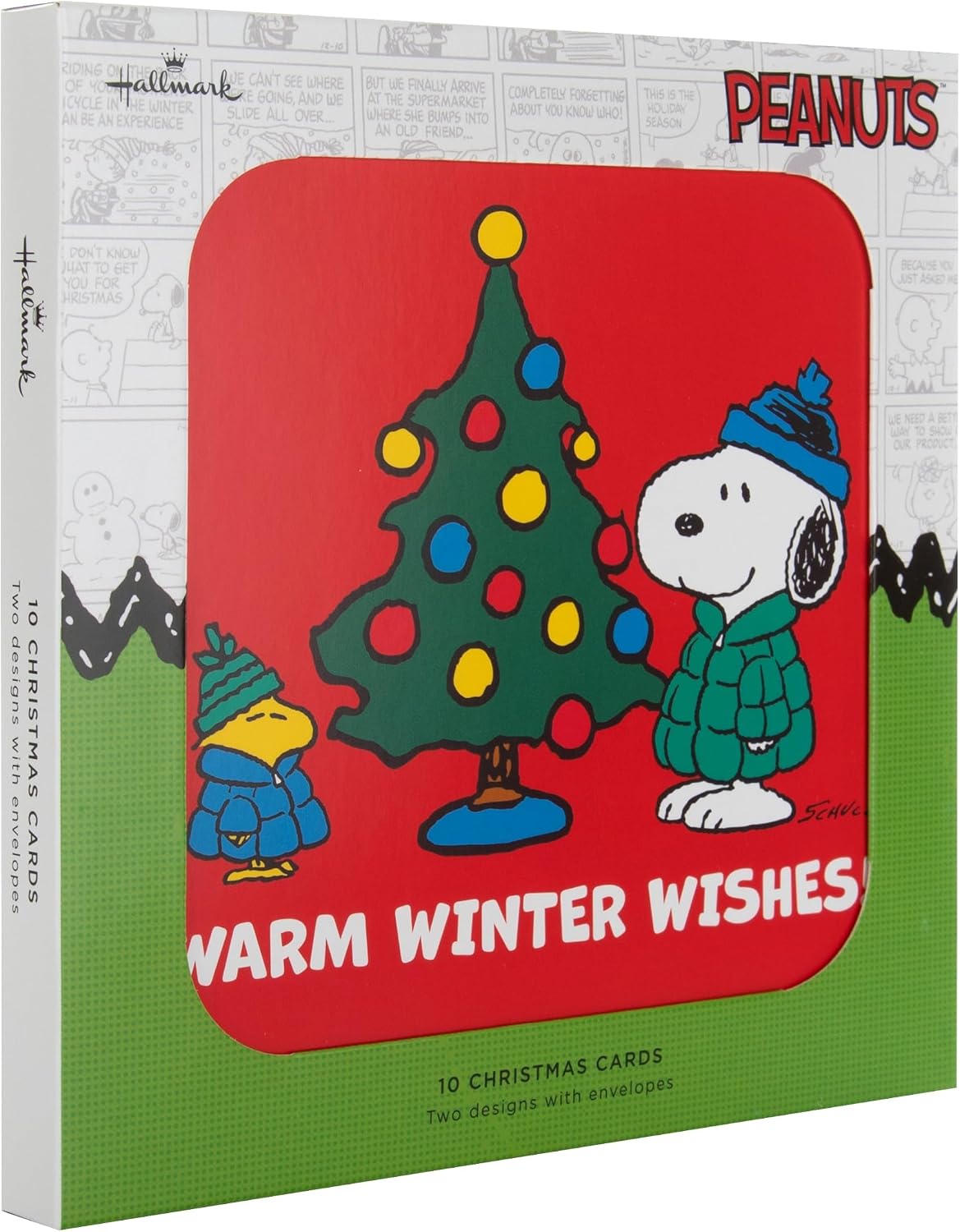 PEANUTS SNOOPY Pack of 10 in 2 Cute Designs Christmas Cards