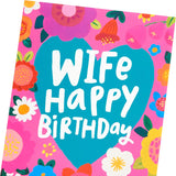 Flowers & Heart Design Wife Birthday Card