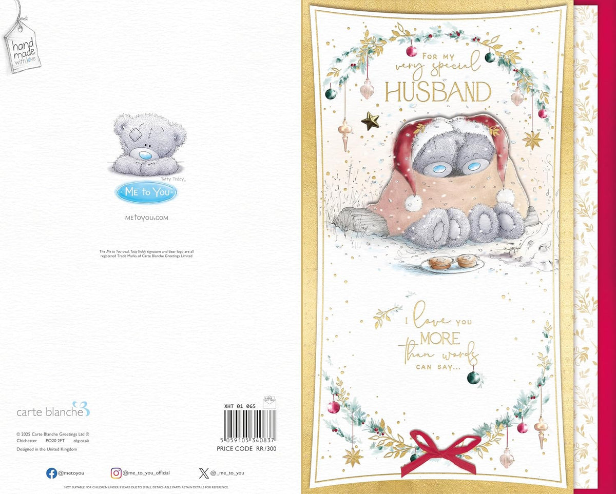 Bears Sit Snuggled Together In A Blanket In The Snow Special Husband Handmade Christmas Card