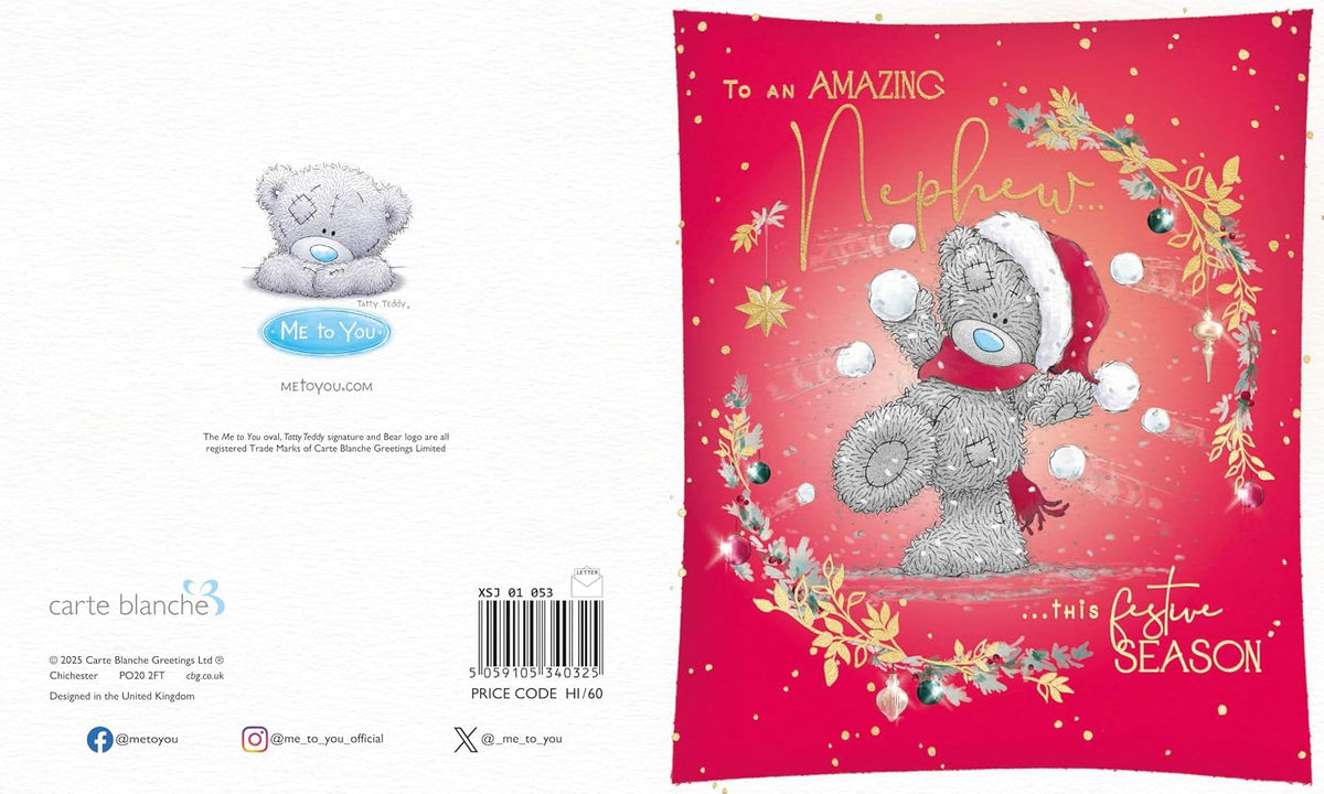 Bear With Snowball Amazing Nephew Christmas Card