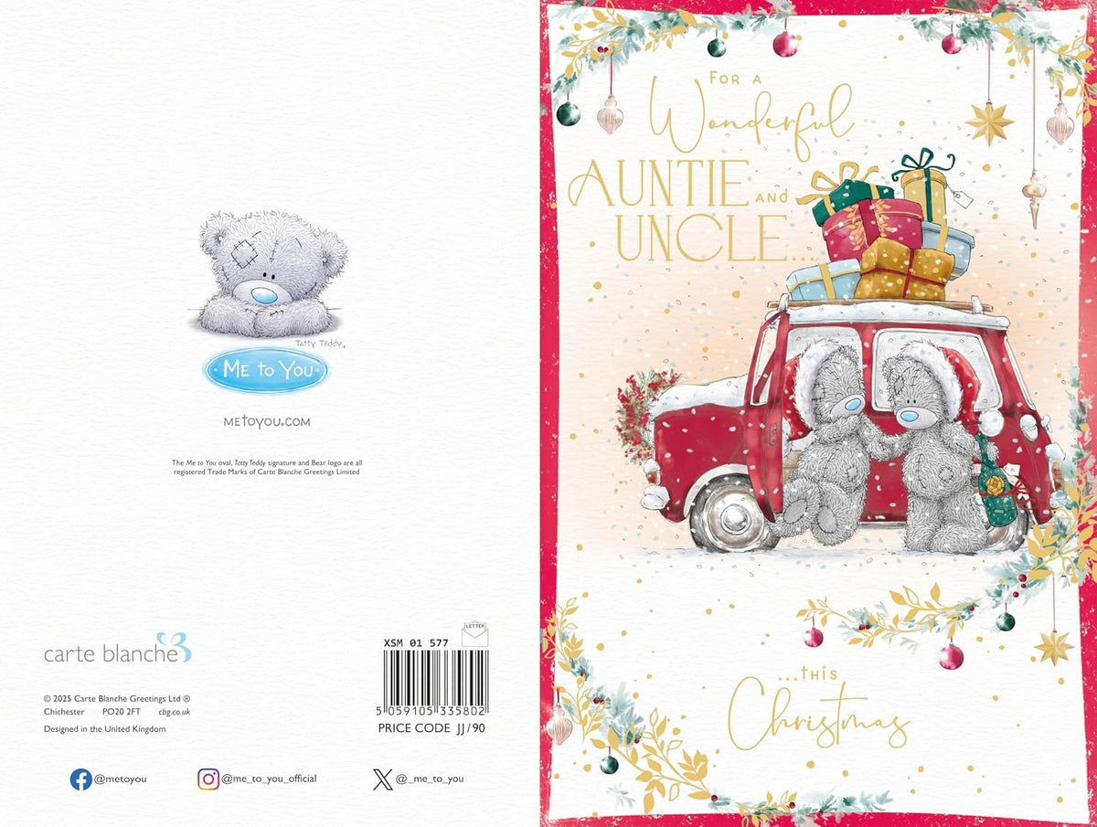 Bears Holding Hands By A Car Wonderful Auntie And Uncle Christmas Card