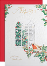 Traditional Fireplace and Robin Design Mum Christmas Card