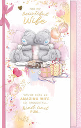 Bears Drinking Tea 'For My Beautiful Wife' Luxury Birthday Day Card With Bow