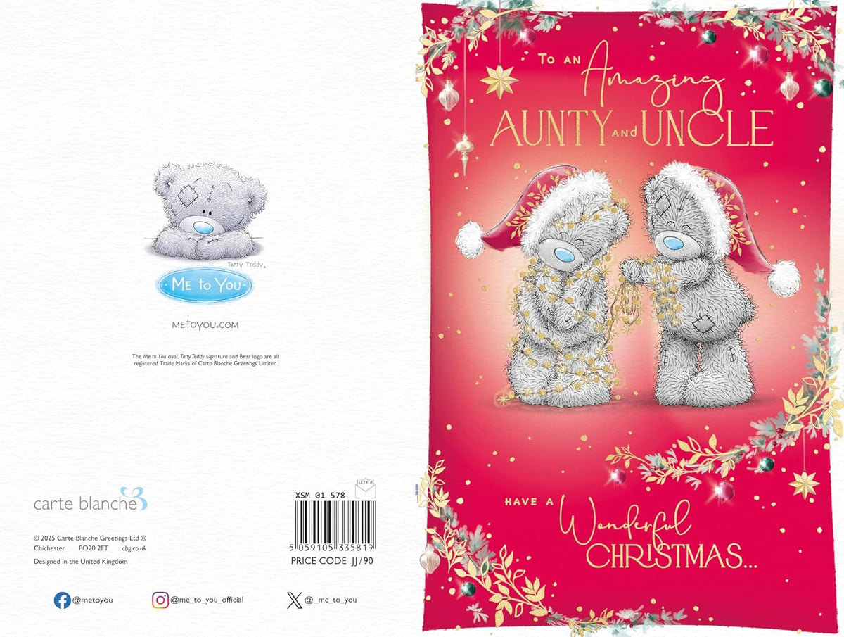 Bears Wrapping Up in Fairy Lights Amazing Aunty and Uncle Christmas Card