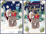 Bear Holding Gift Wonderful Husband 3D Christmas Keepsake Card
