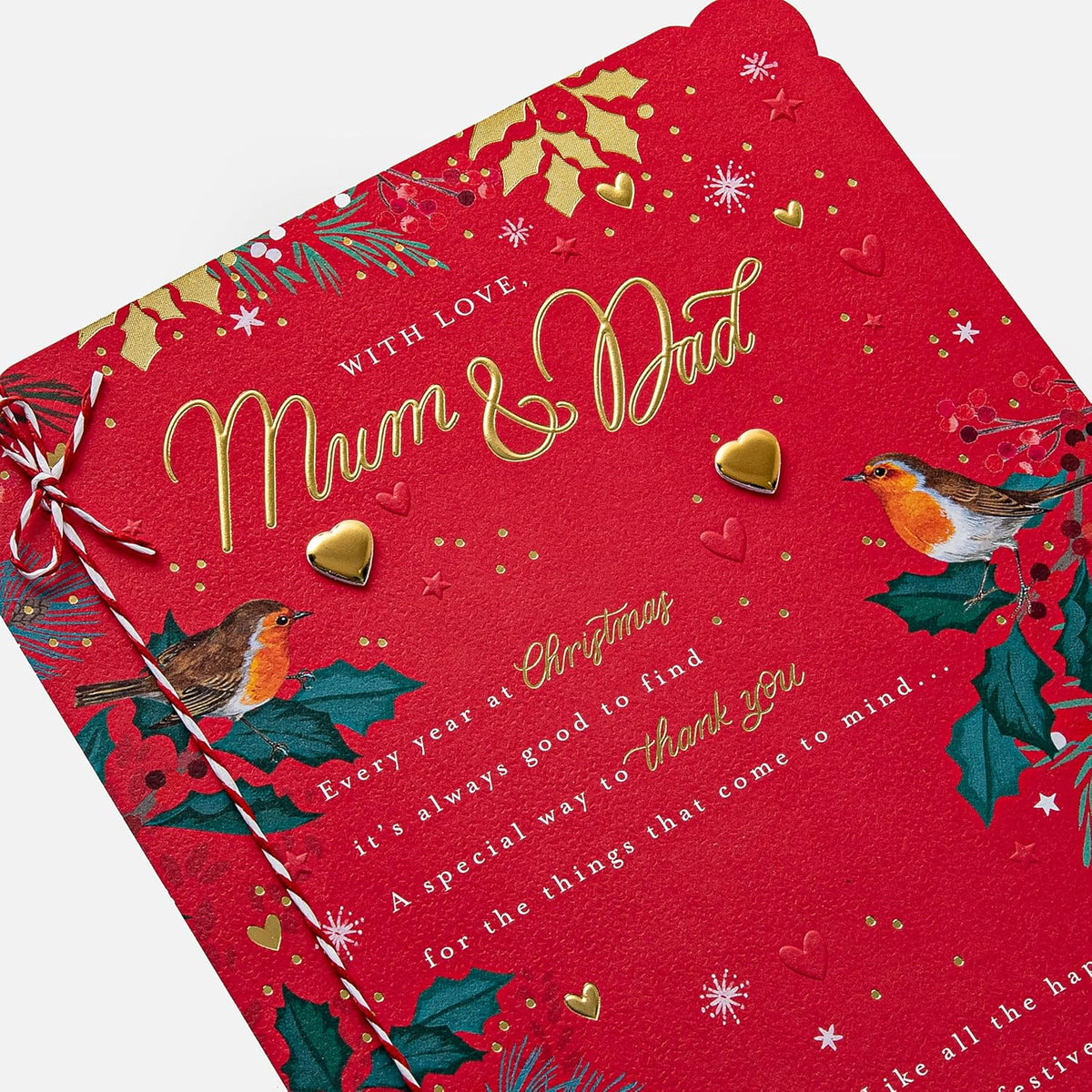 Robin and Winter Florals Design Mum and Dad Christmas Card