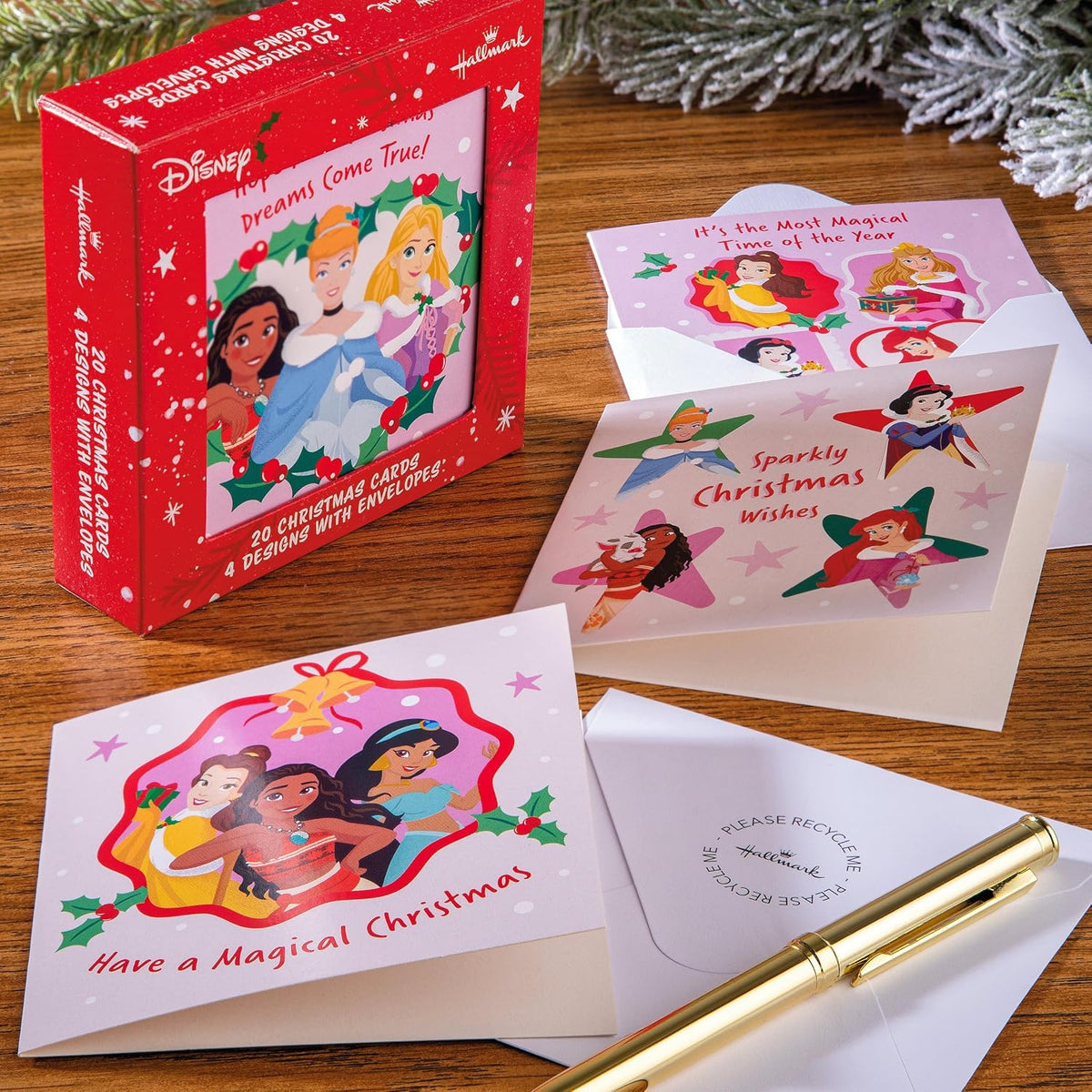 Disney Princess Pack of 20 in 4 Designs Christmas Cards