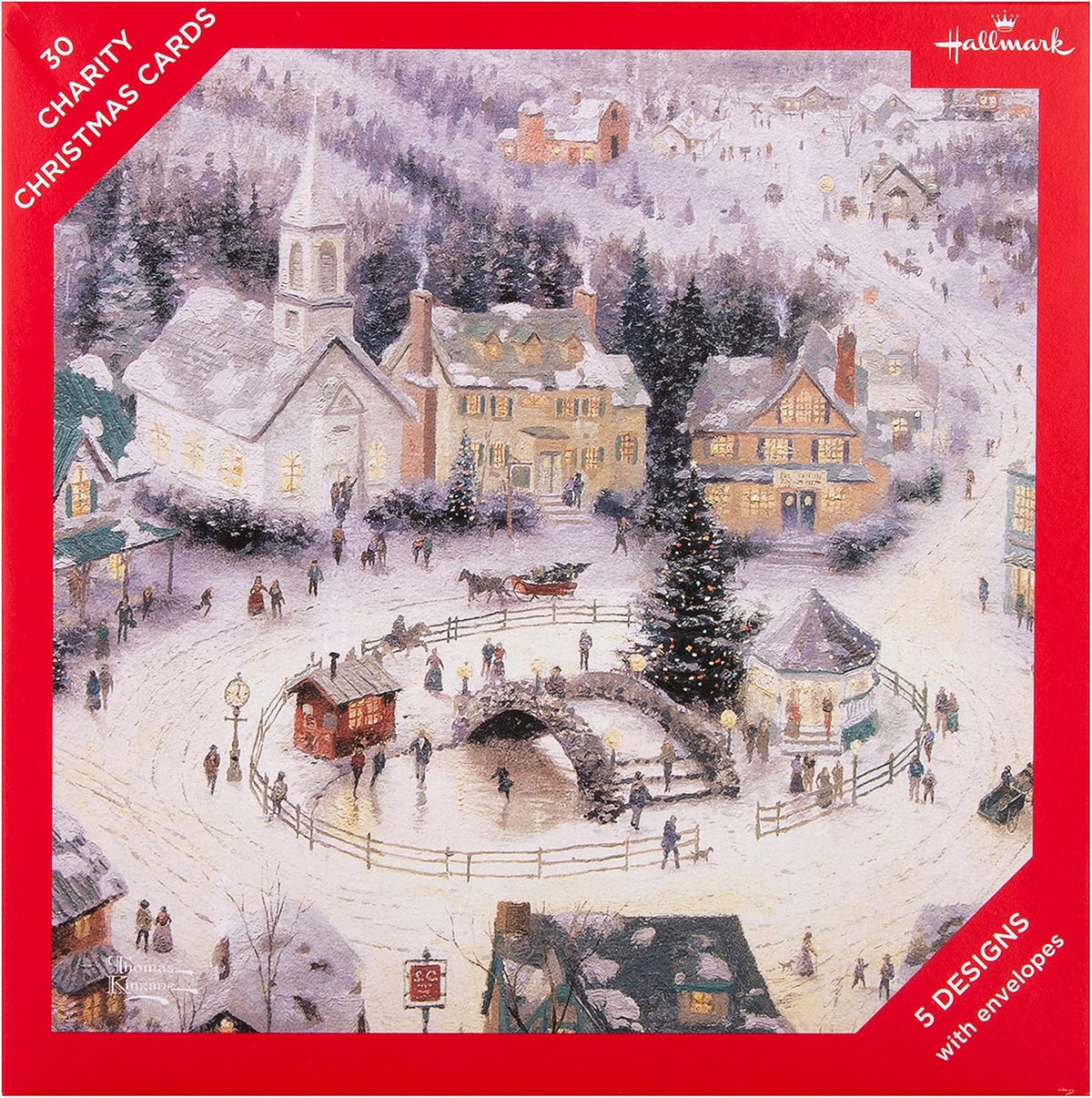 Ice Skating, Winter Activities Thomas Kinkade 30 Multipack 5 Designs Charity Christmas Cards