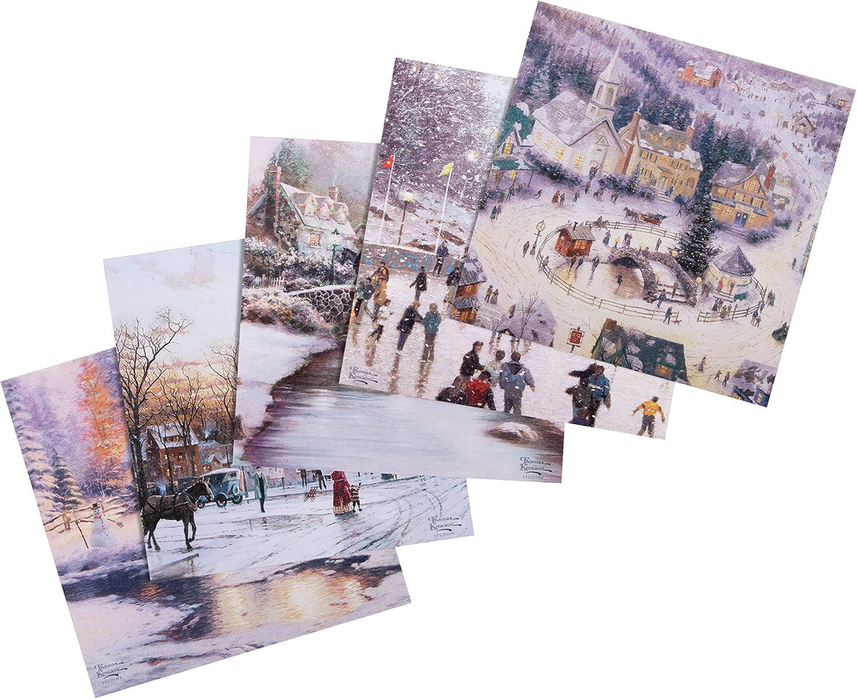 Ice Skating, Winter Activities Thomas Kinkade 30 Multipack 5 Designs Charity Christmas Cards