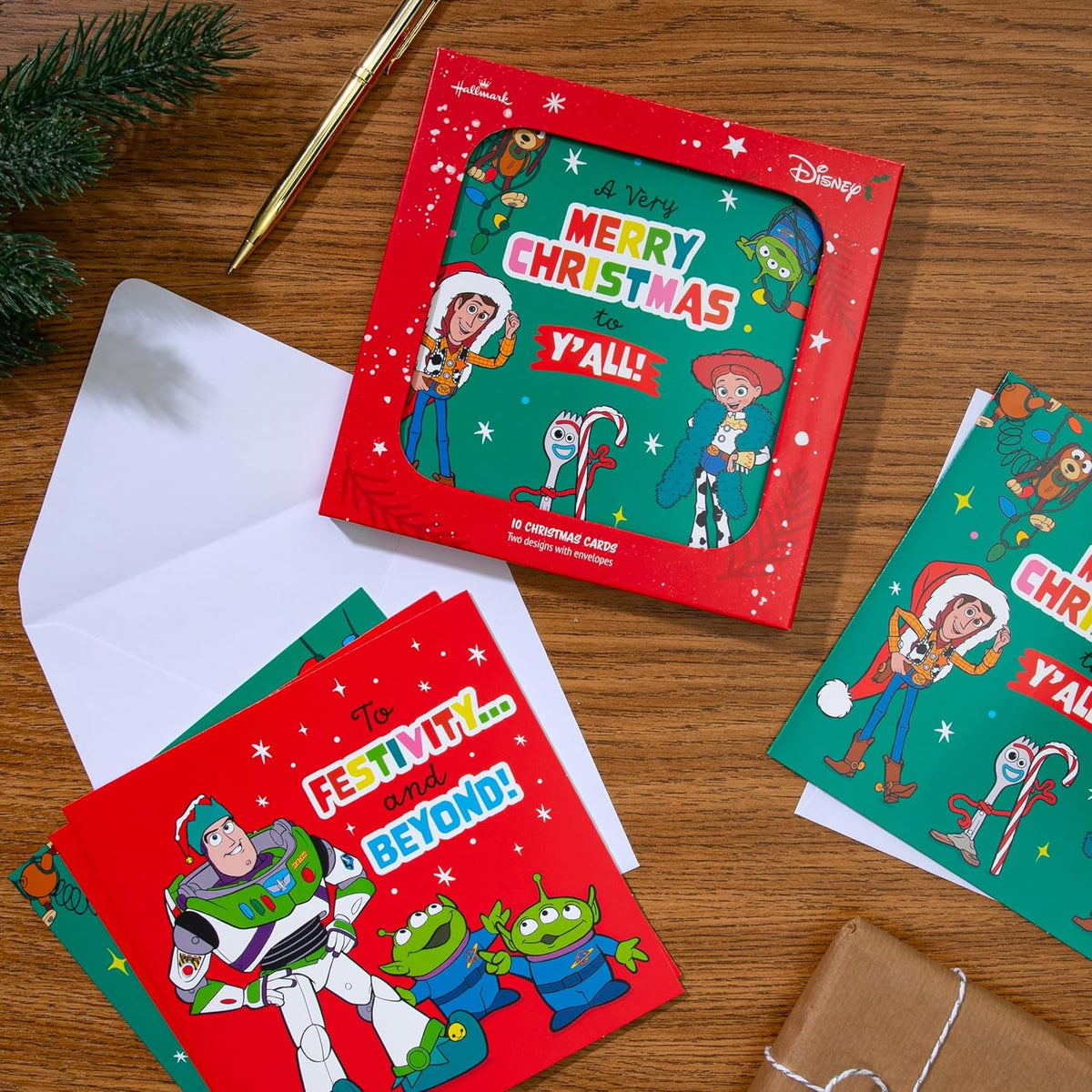 Disney Toy Story Pack of 10 in 2 Fun Designs Christmas Cards