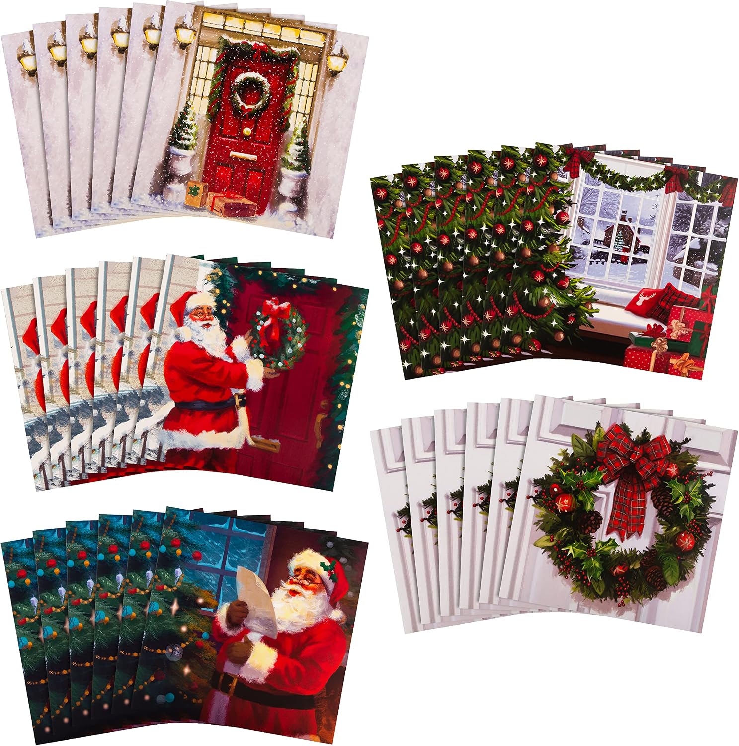 Red Door, Wreath, Santa Claus, Thomas Kinkade 30 Multipack 5 Designs Charity Christmas Cards