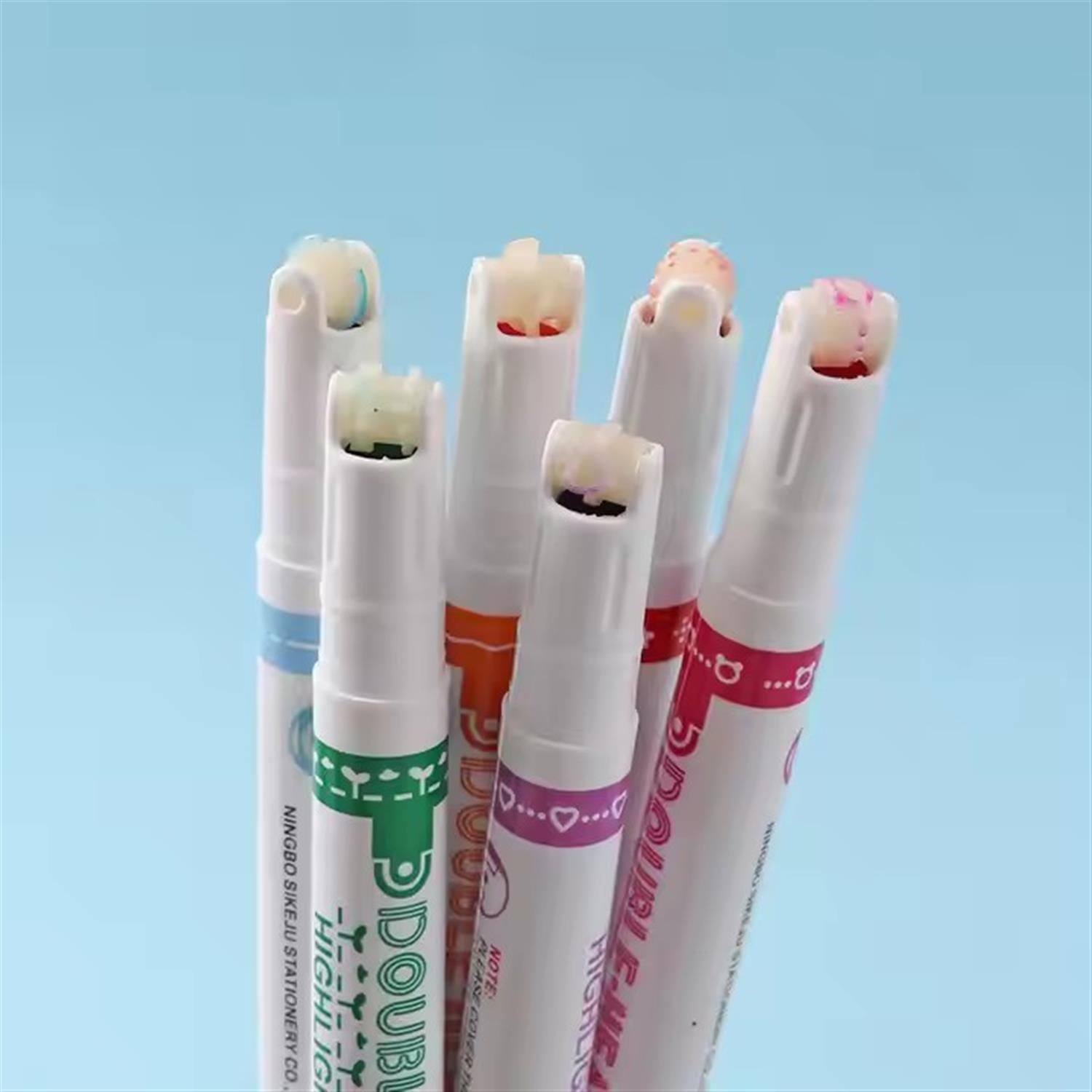 Pack of 6 Double Headed Linear Curved Highlighters