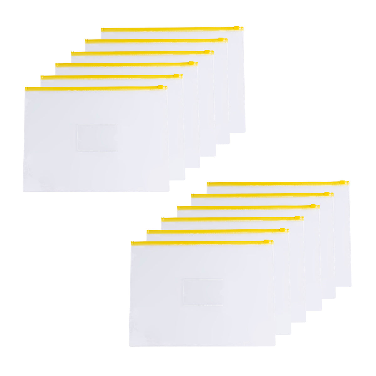 Pack of 12 A3 Clear Zippy Bags with Yellow Zip