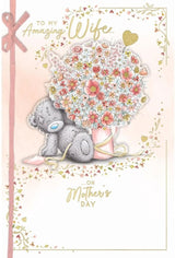 Bear With Large Vase Of Flowers Wife Luxury Handmade Mother's Day Card
