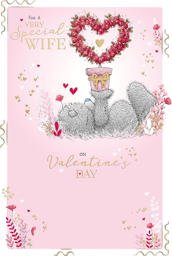Bear With Heart Shaped Plant Wife Valentine's Day Card {DC}