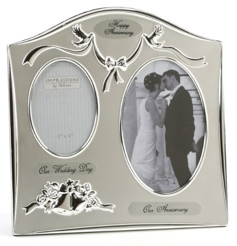 Two Tone Silverplated Wedding Anniversary Gift Photo Frame - "Our Anniversary"