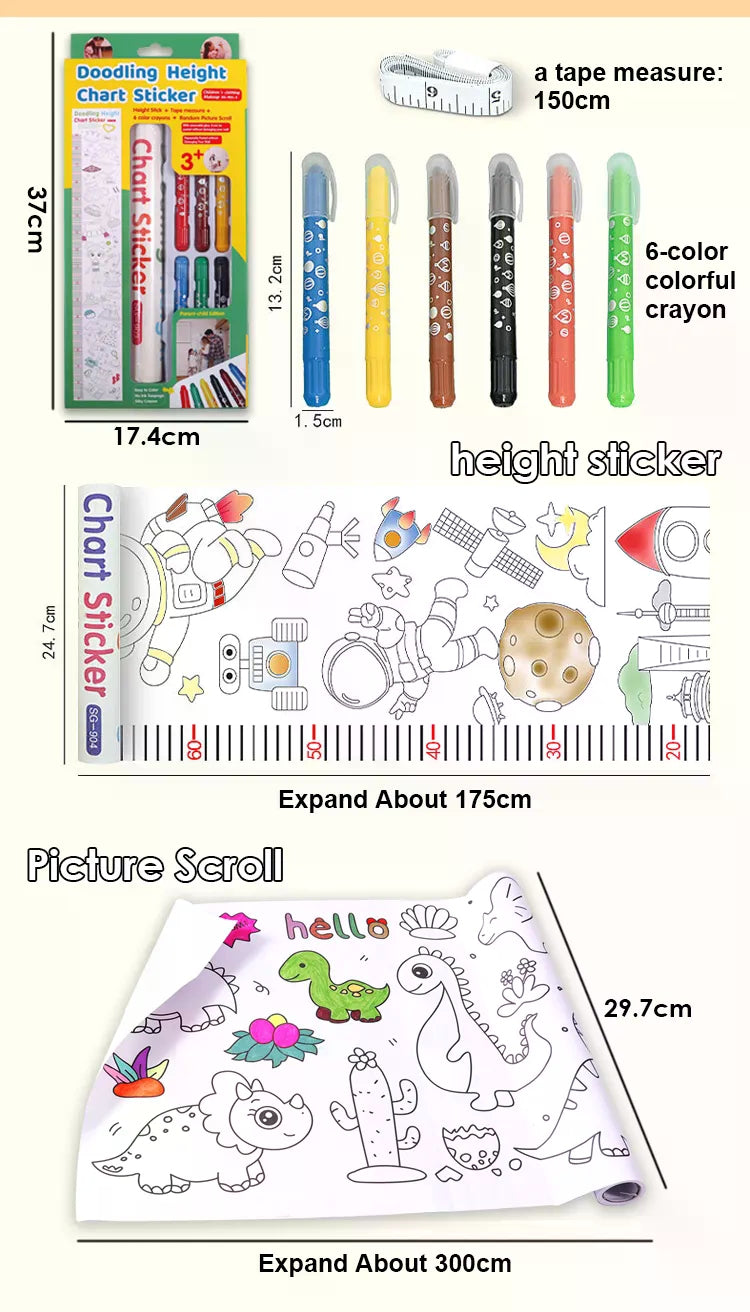 Doodling Height Chart Sticker And Picture Scroll with Removable Glue