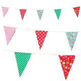 C1002 Red and Green Shabby Chic Vintage Print Bunting 10m with 20 Pennants