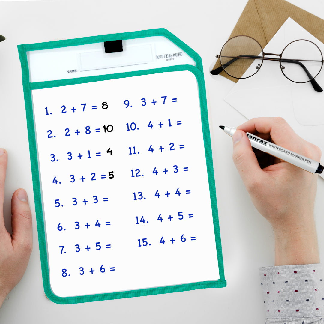 Green Edge Clear Dry Erase Write and Wipe Reusable Sleeve Pocket