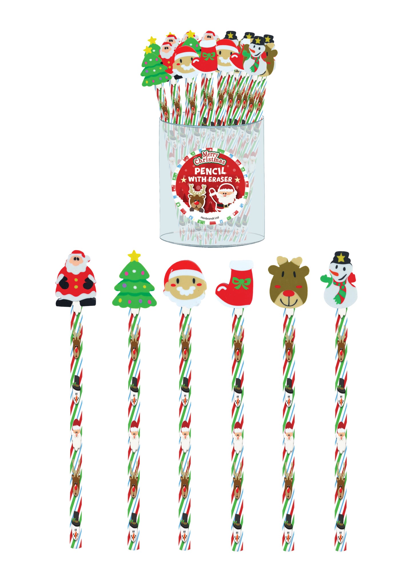 Pack of 24 Christmas Pencils with Eraser