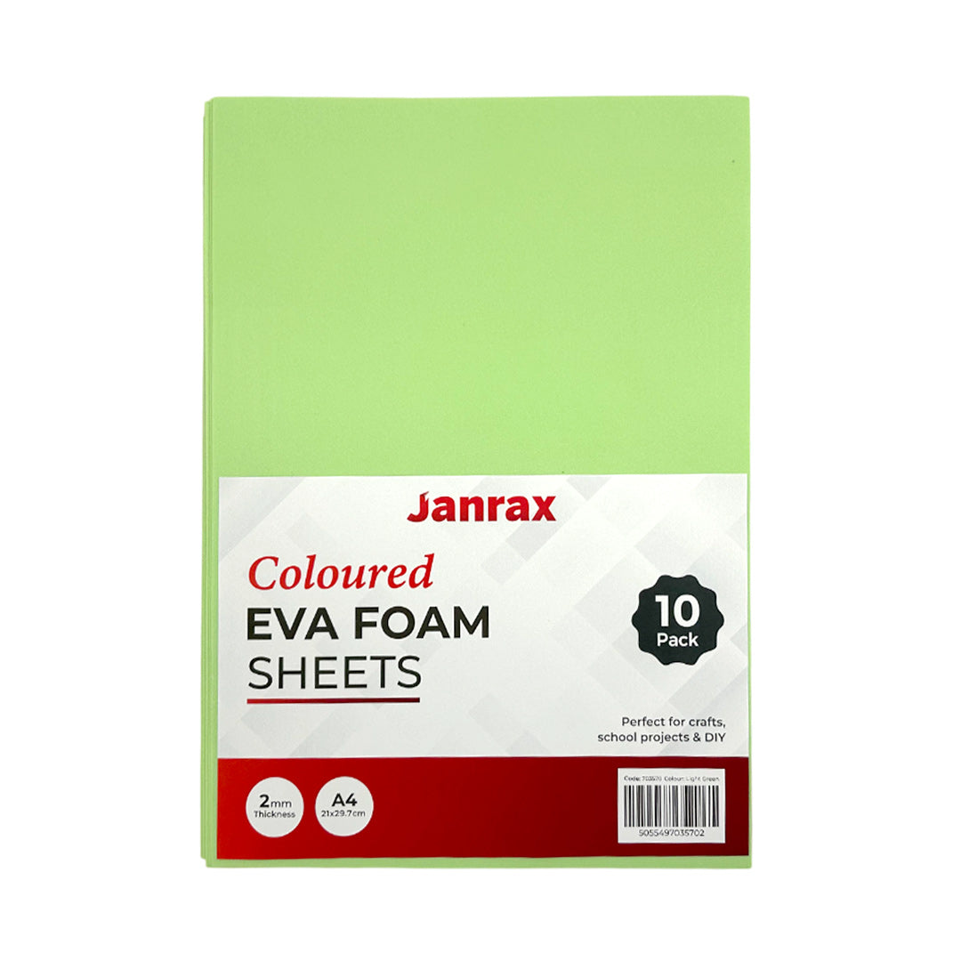 Pack of 10 A4 Light Green Coloured EVA Foam Sheets