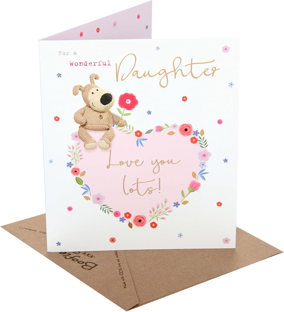 Daughter Birthday Card Boofle On A Big Heart of Flowers 