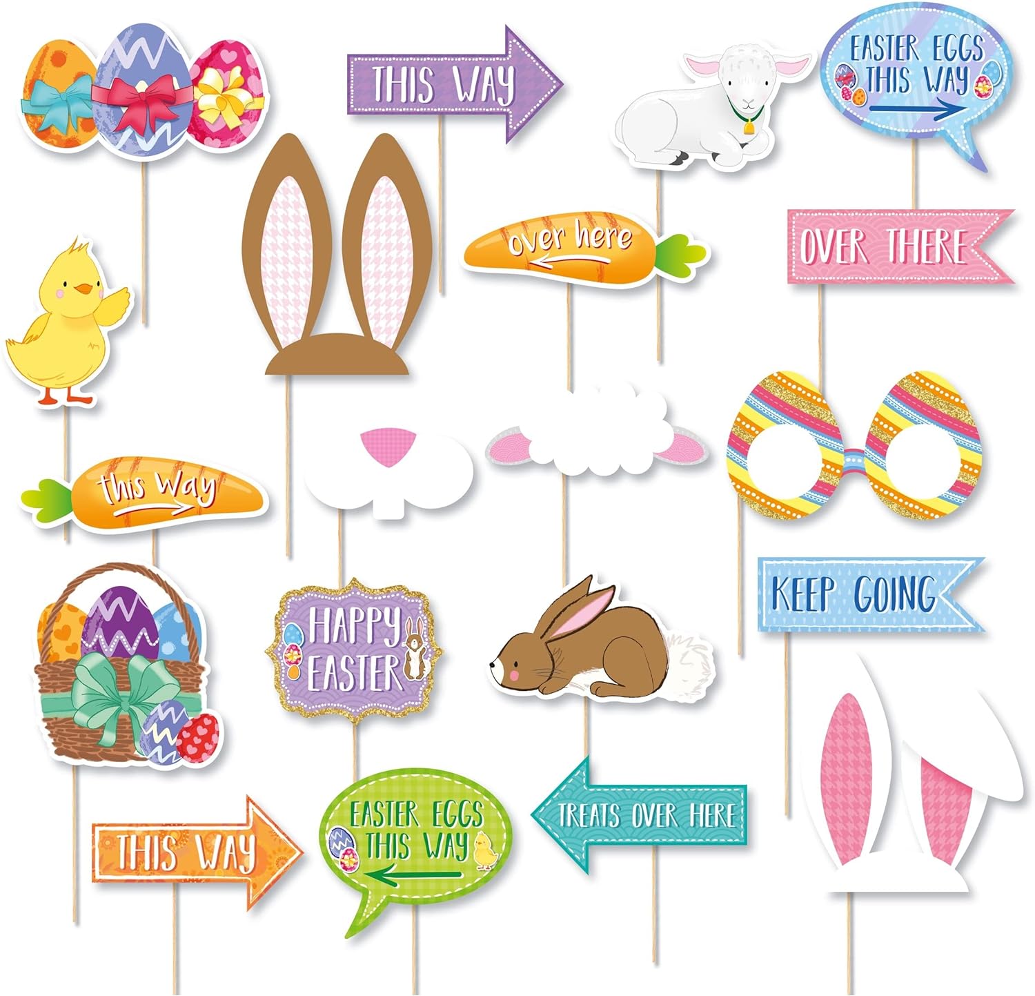 Pack of 20 Pieces Easter Hunt Props with Sticks