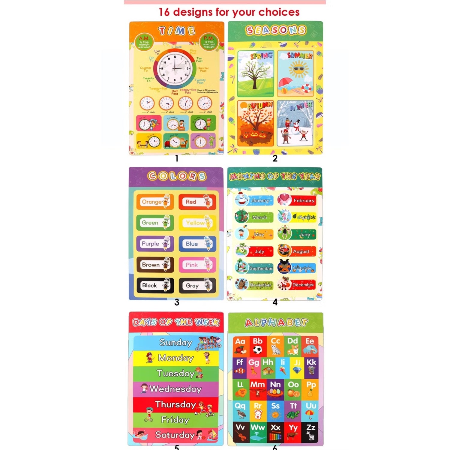 Pack of 16 Educational Posters for Kids Preschool Education