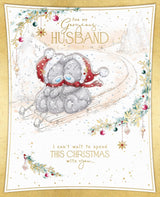 Bears On A Sledge in the Snow Wonderful Husband Boxed Christmas Card