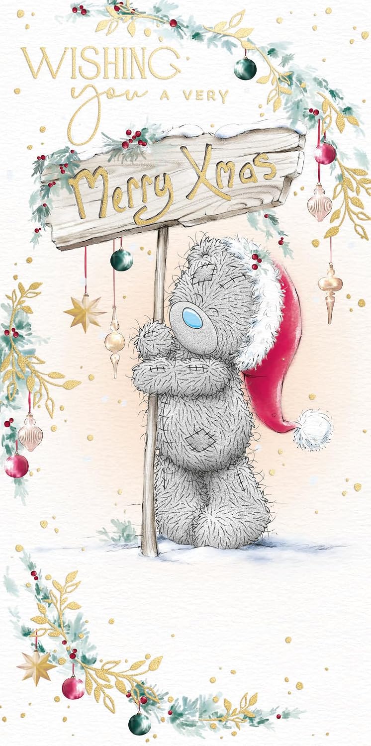 Bear With Wooden Sign Money Wallet Christmas Card