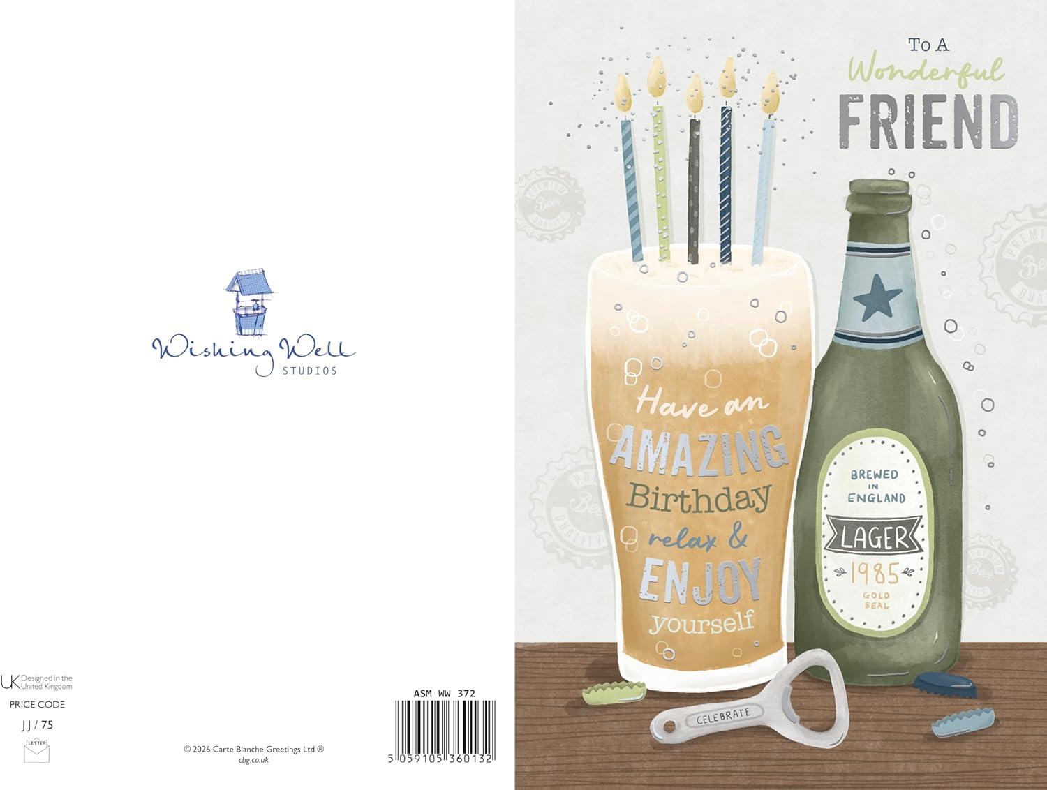 Pint Of Lager With Candles Luxury Silver Foiled Friend Birthday Card