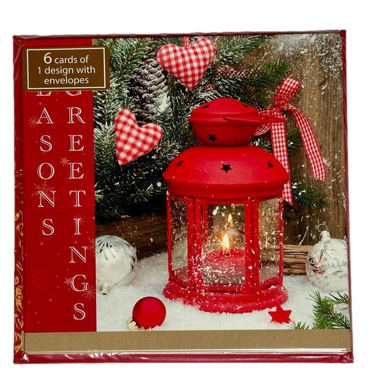 Pack of 6 ' Red Lanterns' Design Christmas Greeting Cards 