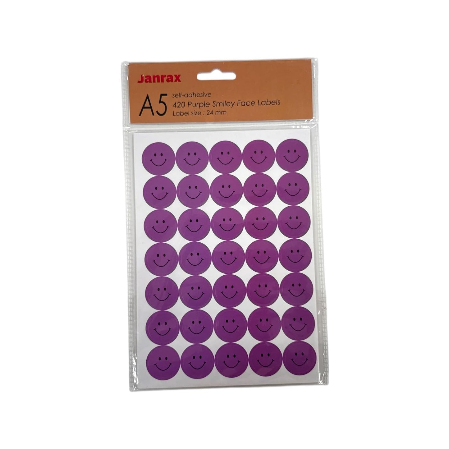 Pack of 420 Purple Smile Face 24mm Self-Adhesive Labels