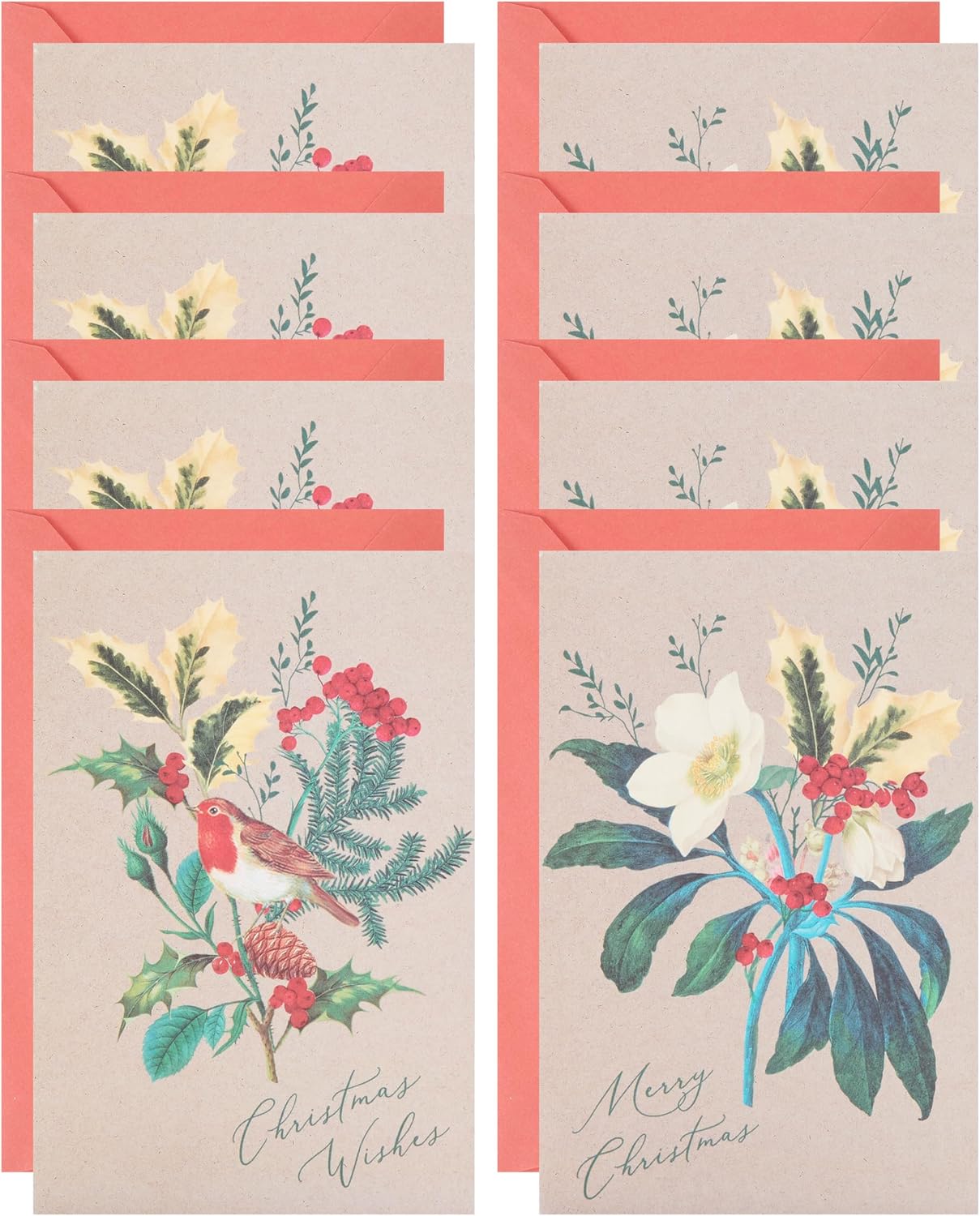 Multipack of 8 RHS Rose & Robin Design Christmas Cards