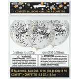 Pack of 6 Glittering Birthday Clear Latex Balloons with Confetti 12"
