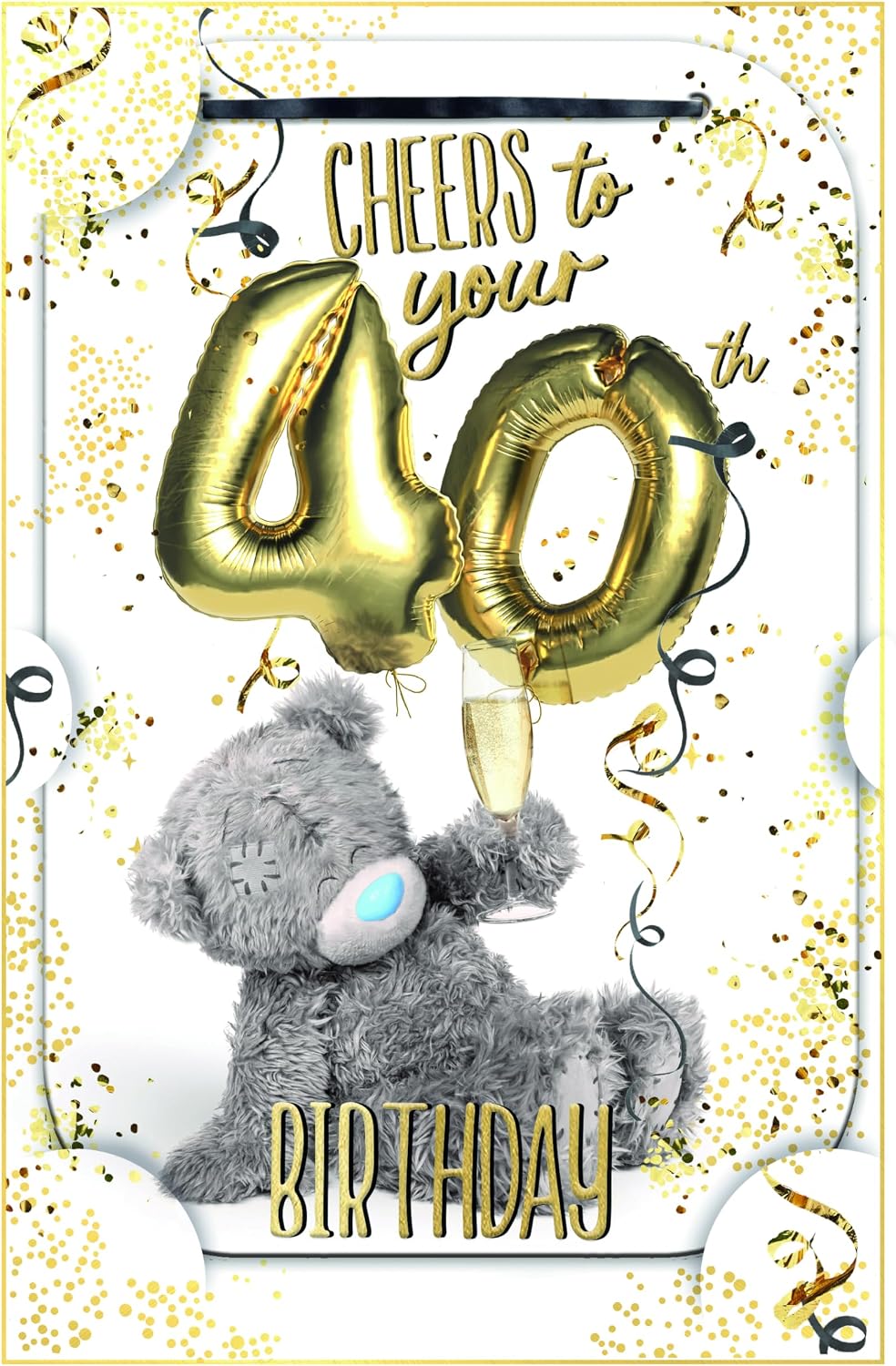 Bear With Balloons 3D Photo Finish Keepsake 40th Birthday Card
