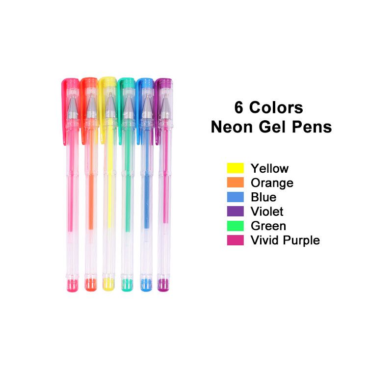 Pack of 6 Vibrant Neon Colours Gel Pens