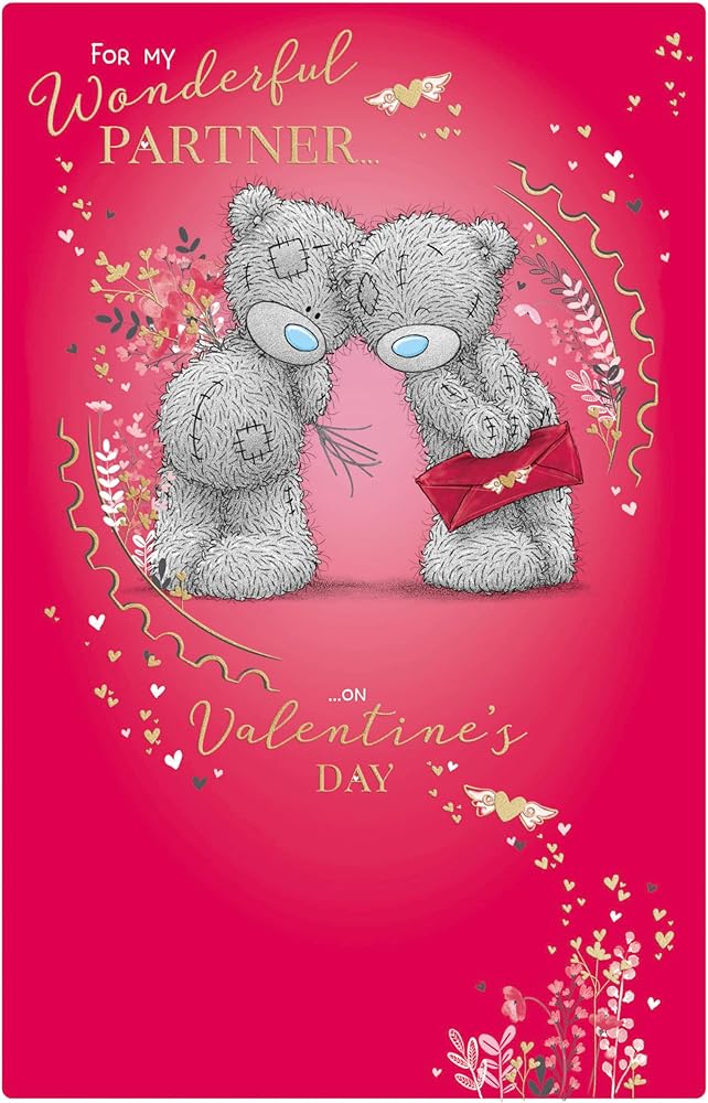 Bears With Bouquet And Envelope Wonderful Partner Valentine's Day Card {DC}