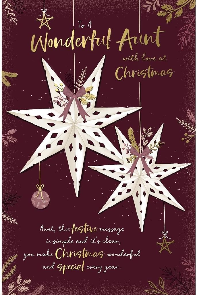 Hanging Paper Stars Aunt Christmas Card