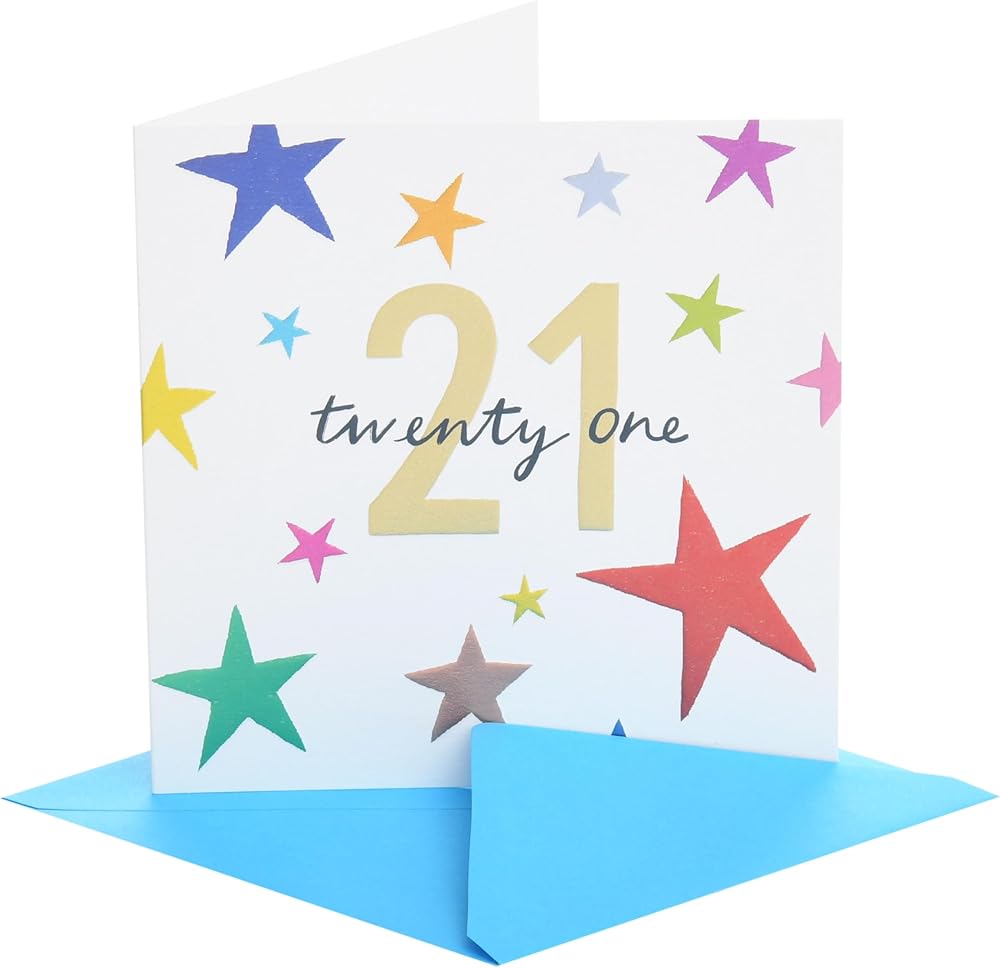 21st Birthday Card Colourful Stars Design 